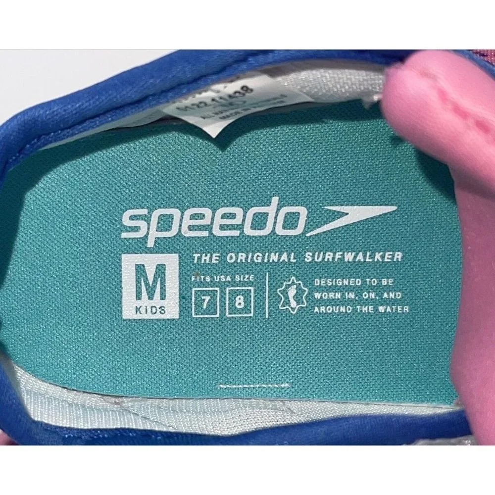 NWT Speedo Girls Kids Medium 7/8 Shore Explore Water Shoes Blue Pink White Stars
